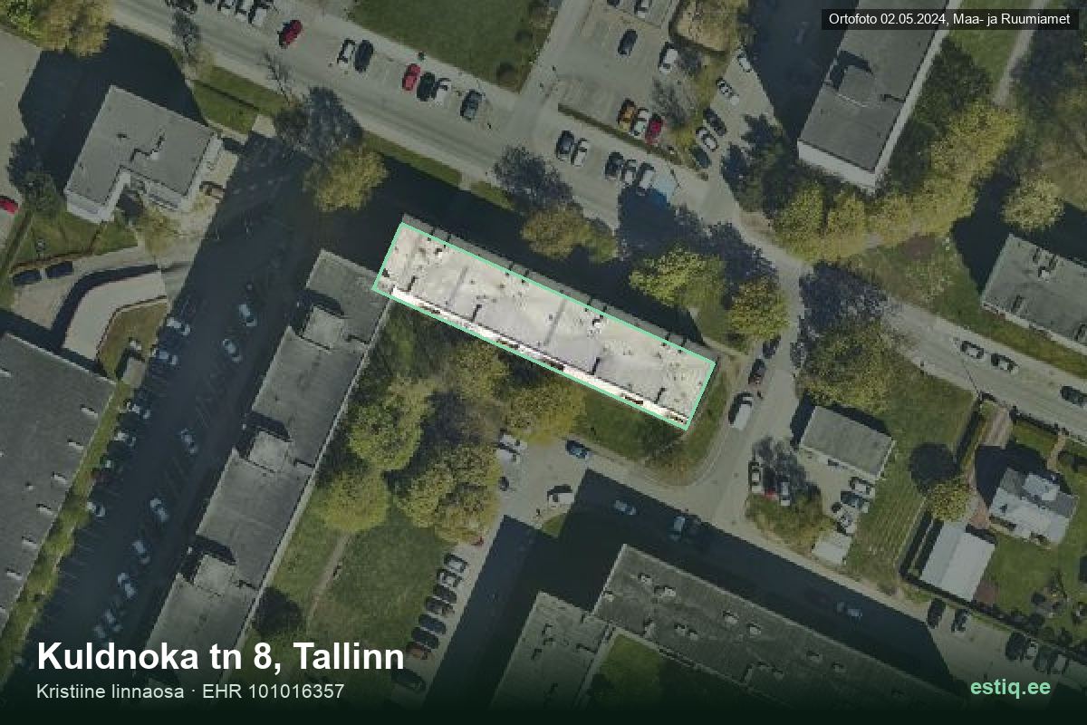 Kuldnoka tänav 8, Tallinn – аэрофото дома, контур по данным регистра строений (EHR)