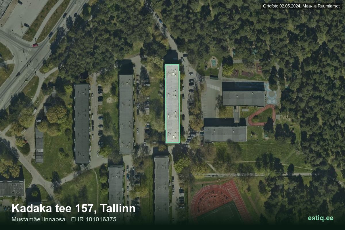 Kadaka tee 157, Tallinn – hoone aerofoto, kontuur ehitisregistri (EHR) andmetest
