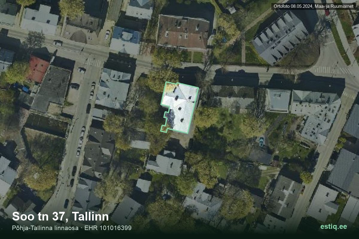 Soo tänav 37, Tallinn – аэрофото дома, контур по данным регистра строений (EHR)