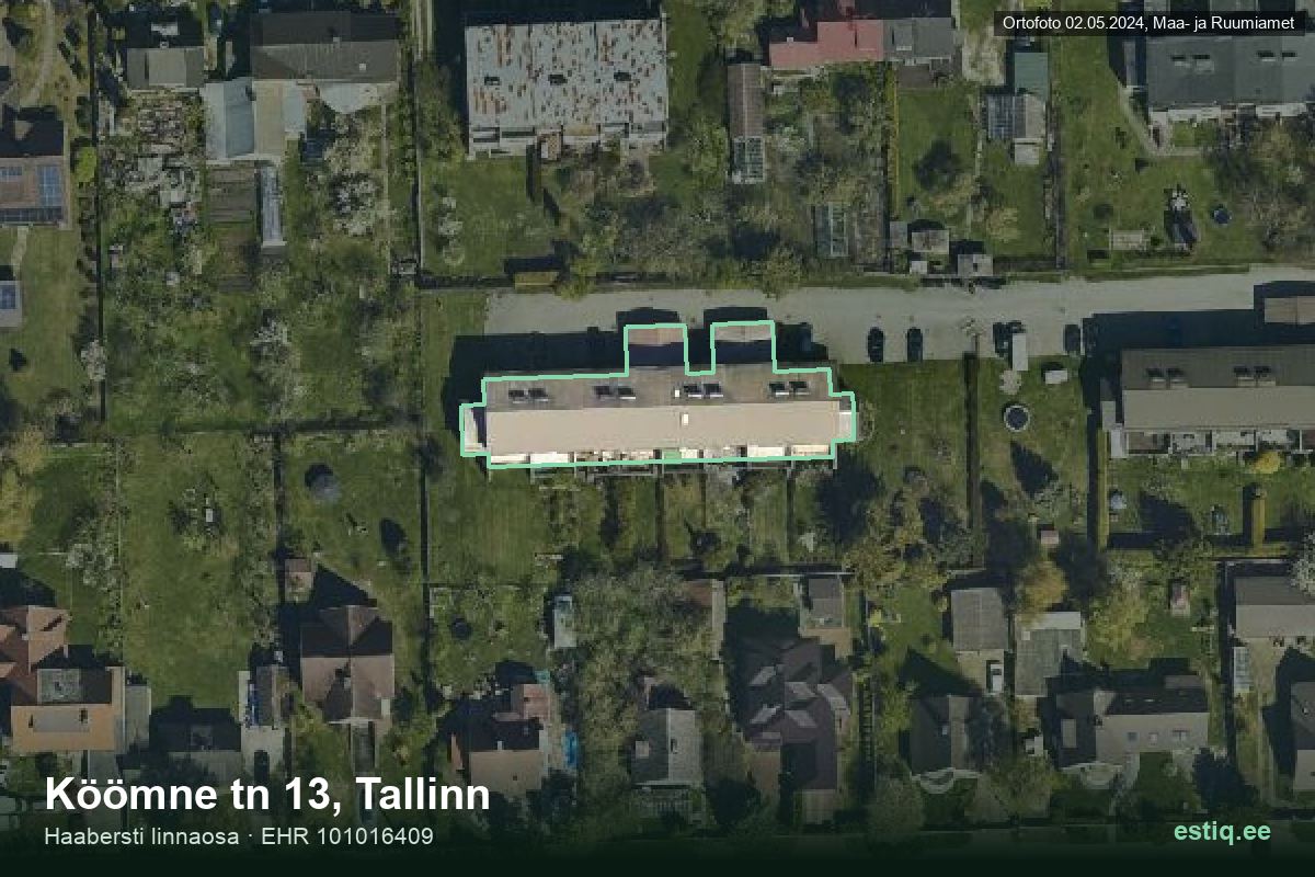 Köömne tänav 13, Tallinn – ilmakuva rakennuksesta, ääriviiva rakennusrekisteristä (EHR)
