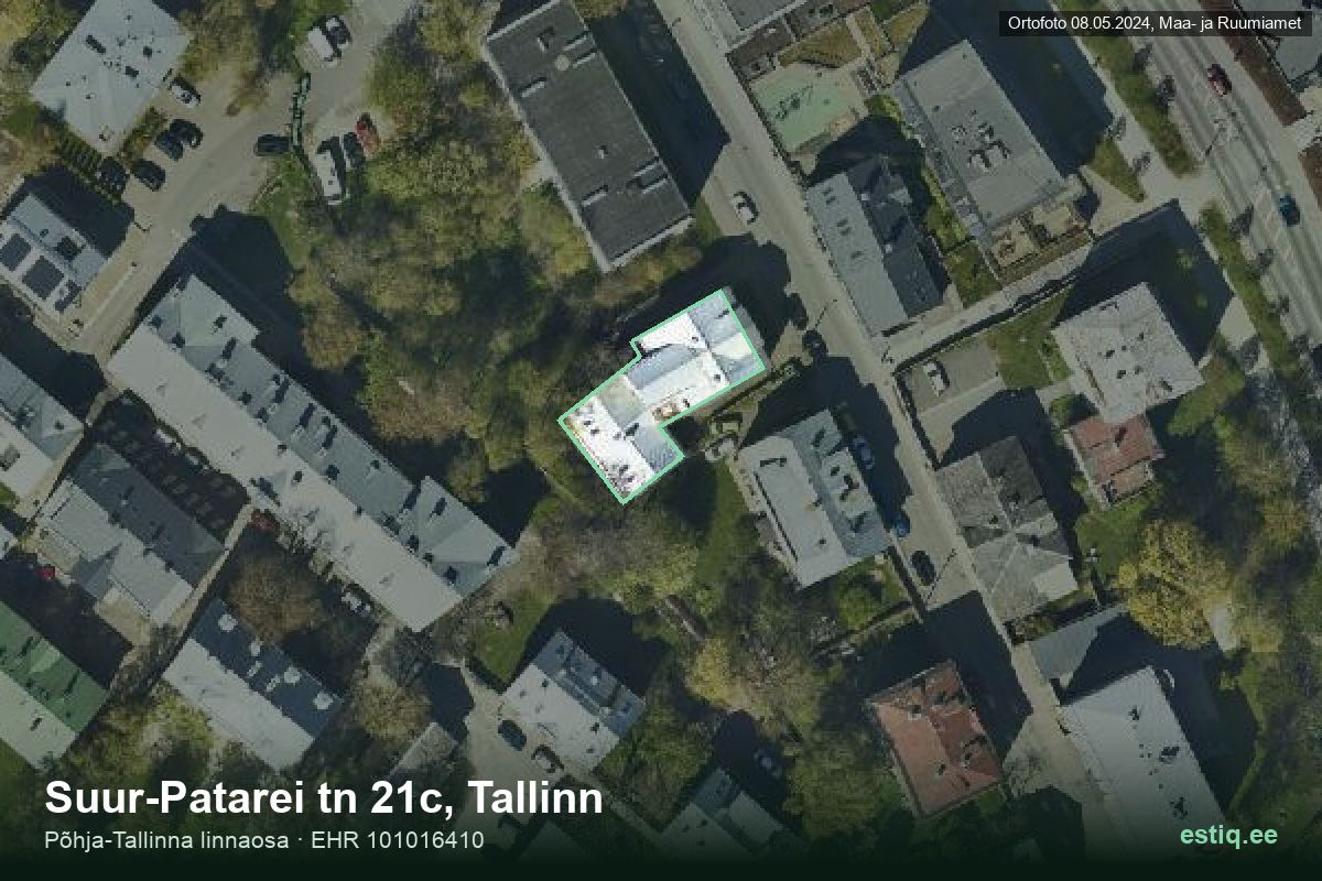 Suur-Patarei tänav 21c, Tallinn – аэрофото дома, контур по данным регистра строений (EHR)
