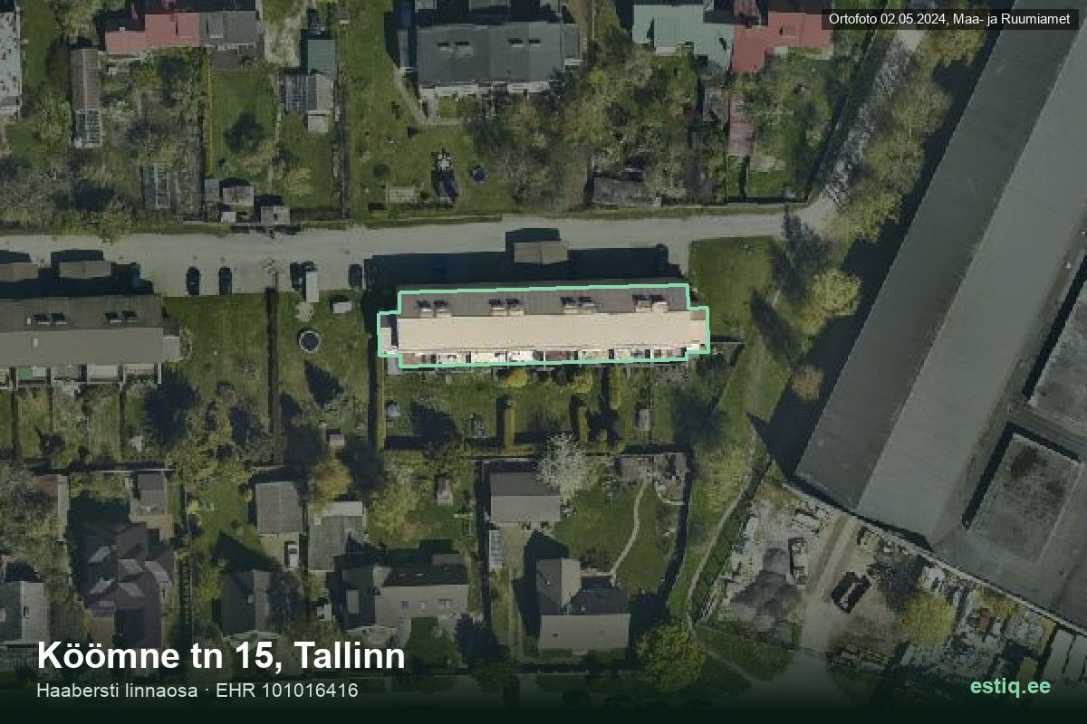 Köömne tänav 15, Tallinn – аэрофото дома, контур по данным регистра строений (EHR)