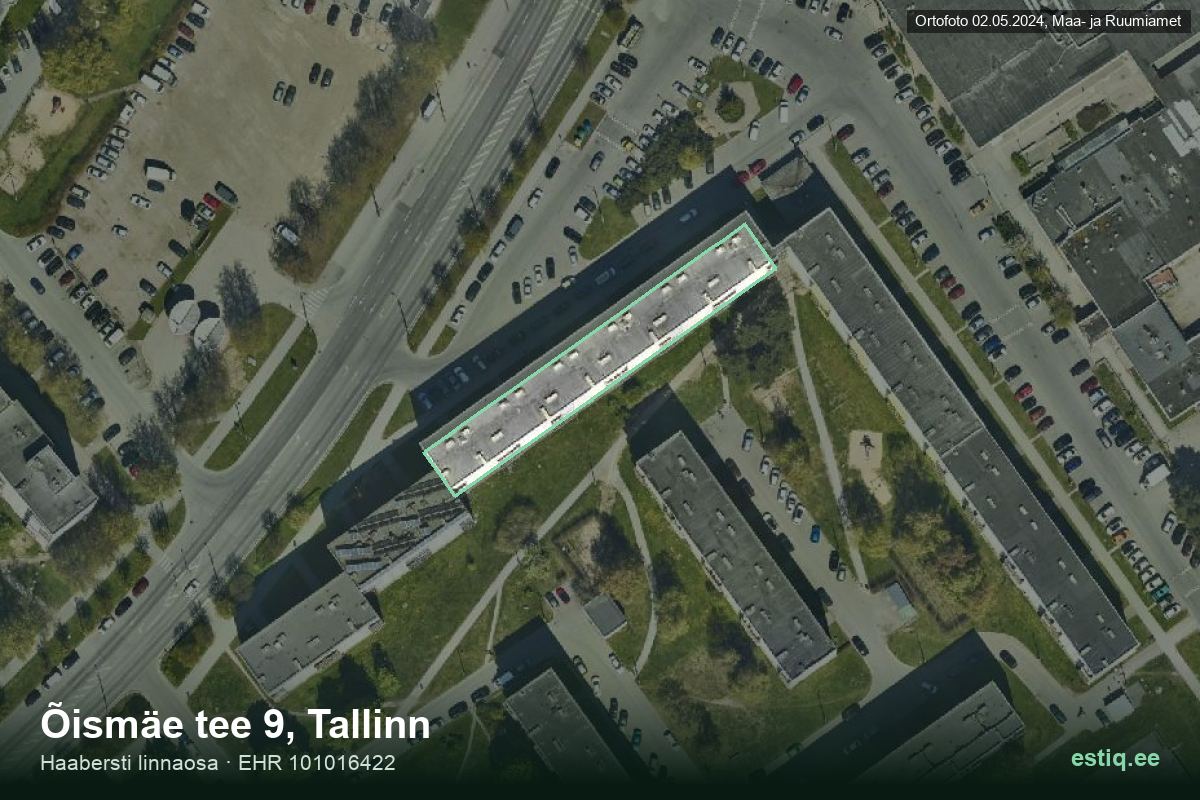 Õismäe tee 9, Tallinn – hoone aerofoto, kontuur ehitisregistri (EHR) andmetest