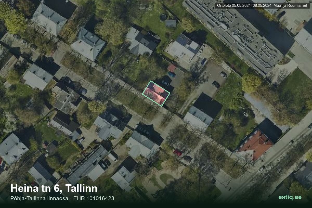 Heina tänav 6, Tallinn – аэрофото дома, контур по данным регистра строений (EHR)
