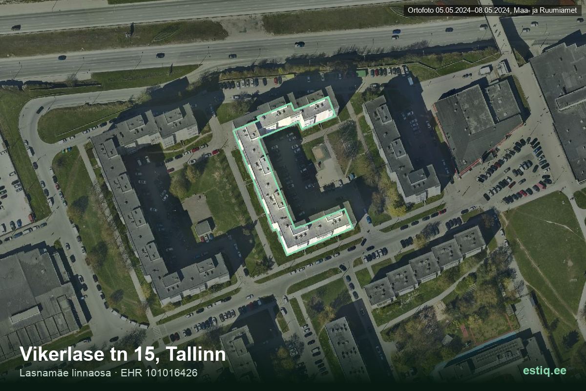 Vikerlase tänav 15, Tallinn – hoone aerofoto, kontuur ehitisregistri (EHR) andmetest