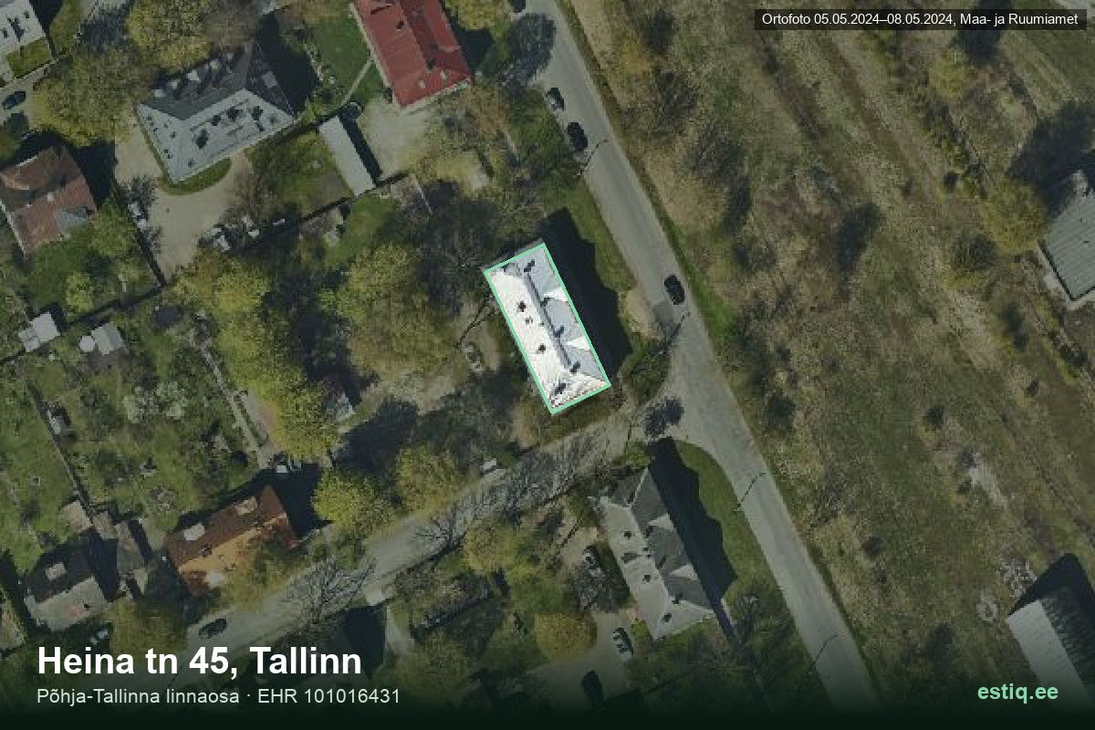 Heina tänav 45, Tallinn – ilmakuva rakennuksesta, ääriviiva rakennusrekisteristä (EHR)