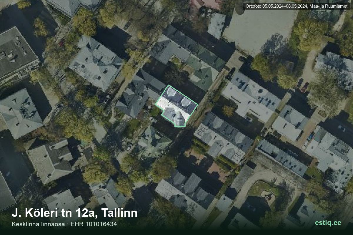 J. Köleri tänav 12a, Tallinn – аэрофото дома, контур по данным регистра строений (EHR)