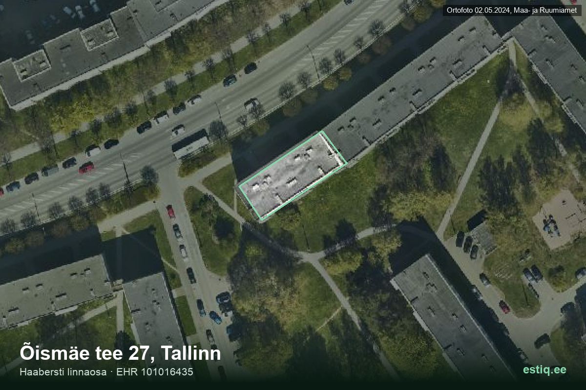 Õismäe tee 27, Tallinn – hoone aerofoto, kontuur ehitisregistri (EHR) andmetest