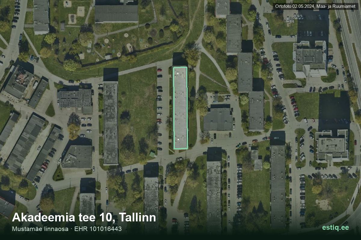 Akadeemia tee 10, Tallinn – hoone aerofoto, kontuur ehitisregistri (EHR) andmetest