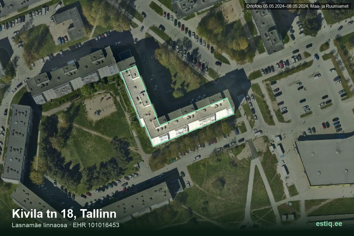 Kivila tänav 18, Tallinn – hoone aerofoto, kontuur ehitisregistri (EHR) andmetest