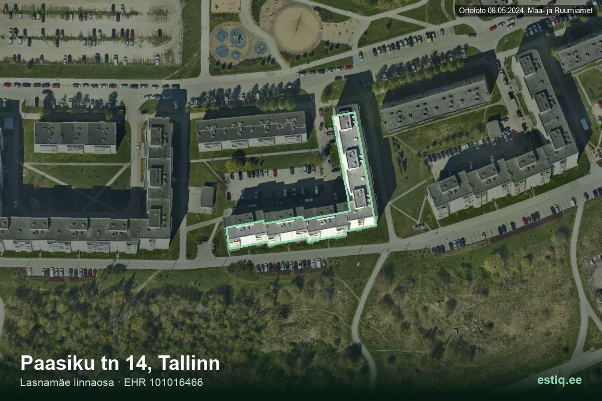 Paasiku tänav 14, Tallinn – hoone aerofoto, kontuur ehitisregistri (EHR) andmetest