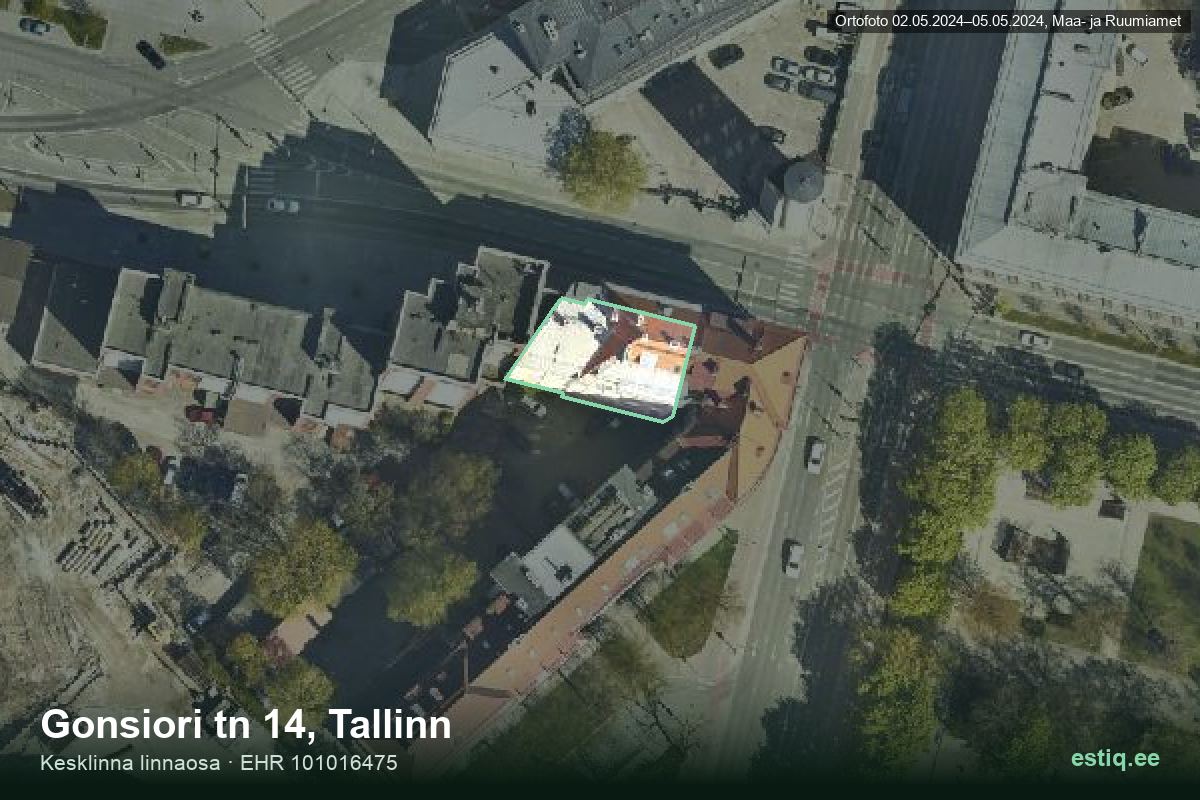 Gonsiori tänav 14, Tallinn – hoone aerofoto, kontuur ehitisregistri (EHR) andmetest