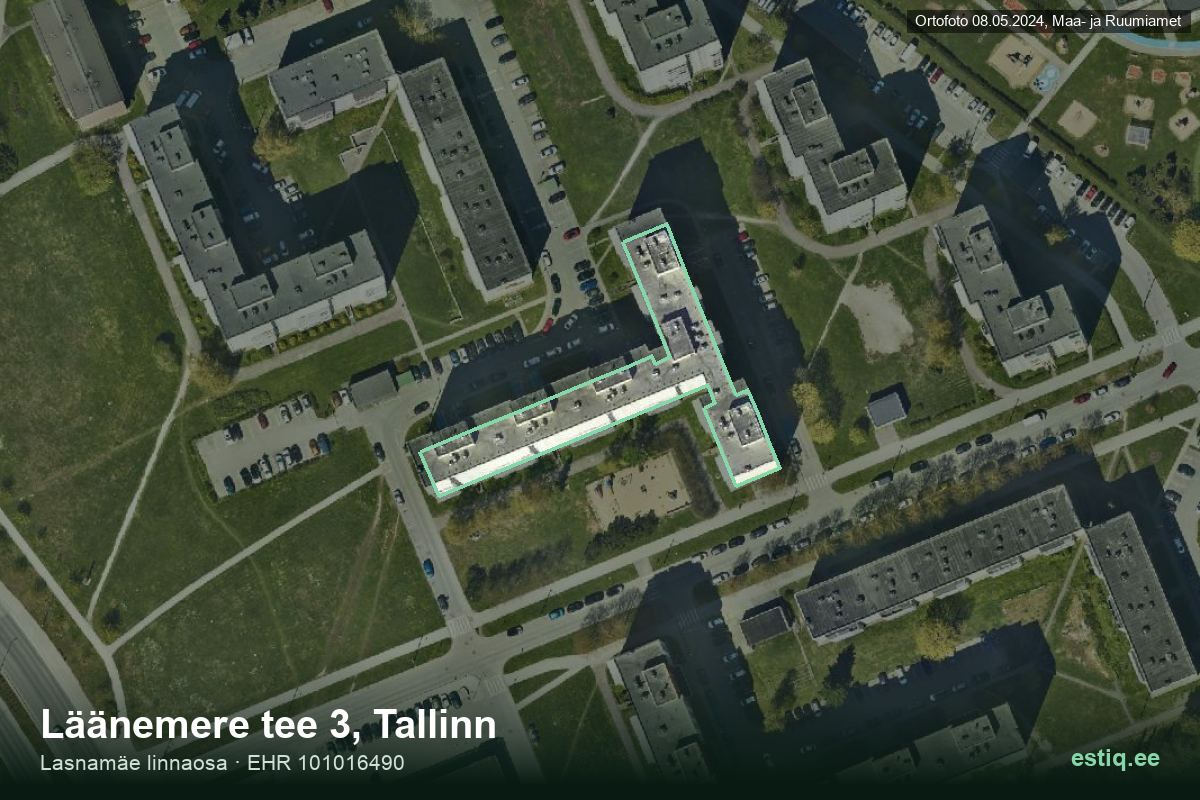 Läänemere tee 3, Tallinn – hoone aerofoto, kontuur ehitisregistri (EHR) andmetest