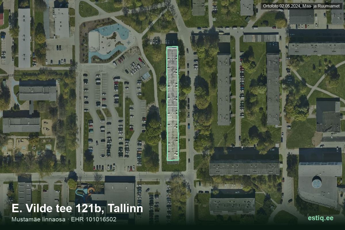 E. Vilde tee 121b, Tallinn – hoone aerofoto, kontuur ehitisregistri (EHR) andmetest