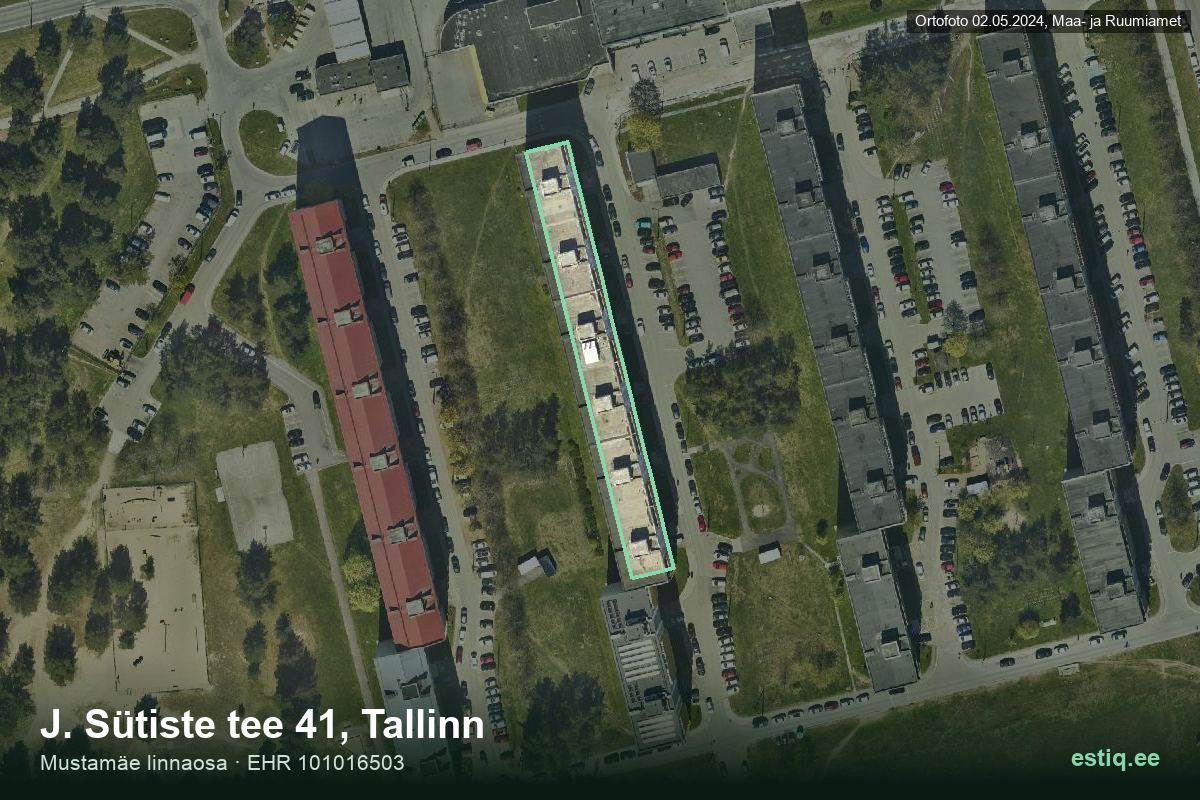 J. Sütiste tee 41, Tallinn – hoone aerofoto, kontuur ehitisregistri (EHR) andmetest