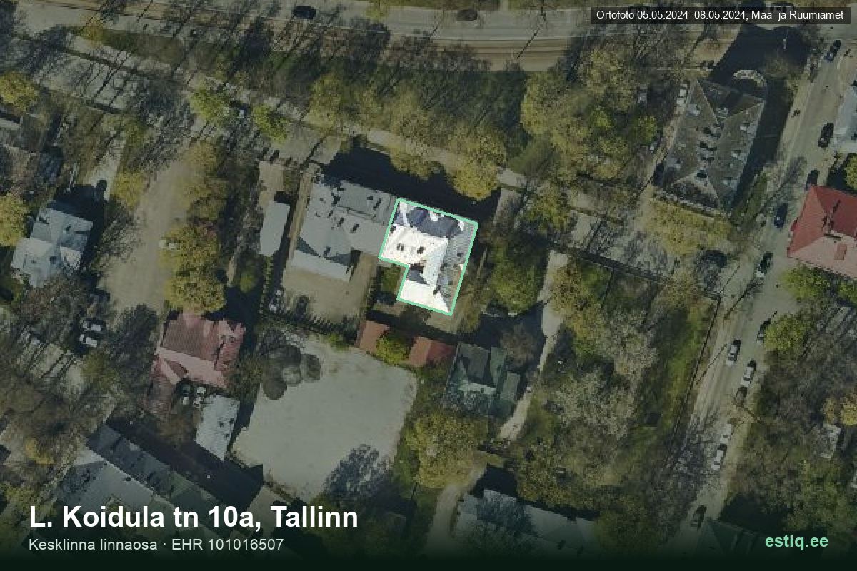 L. Koidula tänav 10a, Tallinn – аэрофото дома, контур по данным регистра строений (EHR)