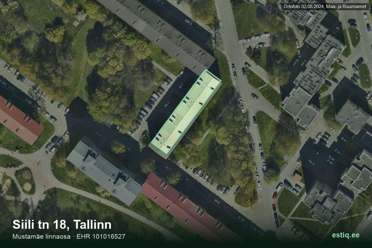 Siili tänav 18, Tallinn – hoone aerofoto, kontuur ehitisregistri (EHR) andmetest