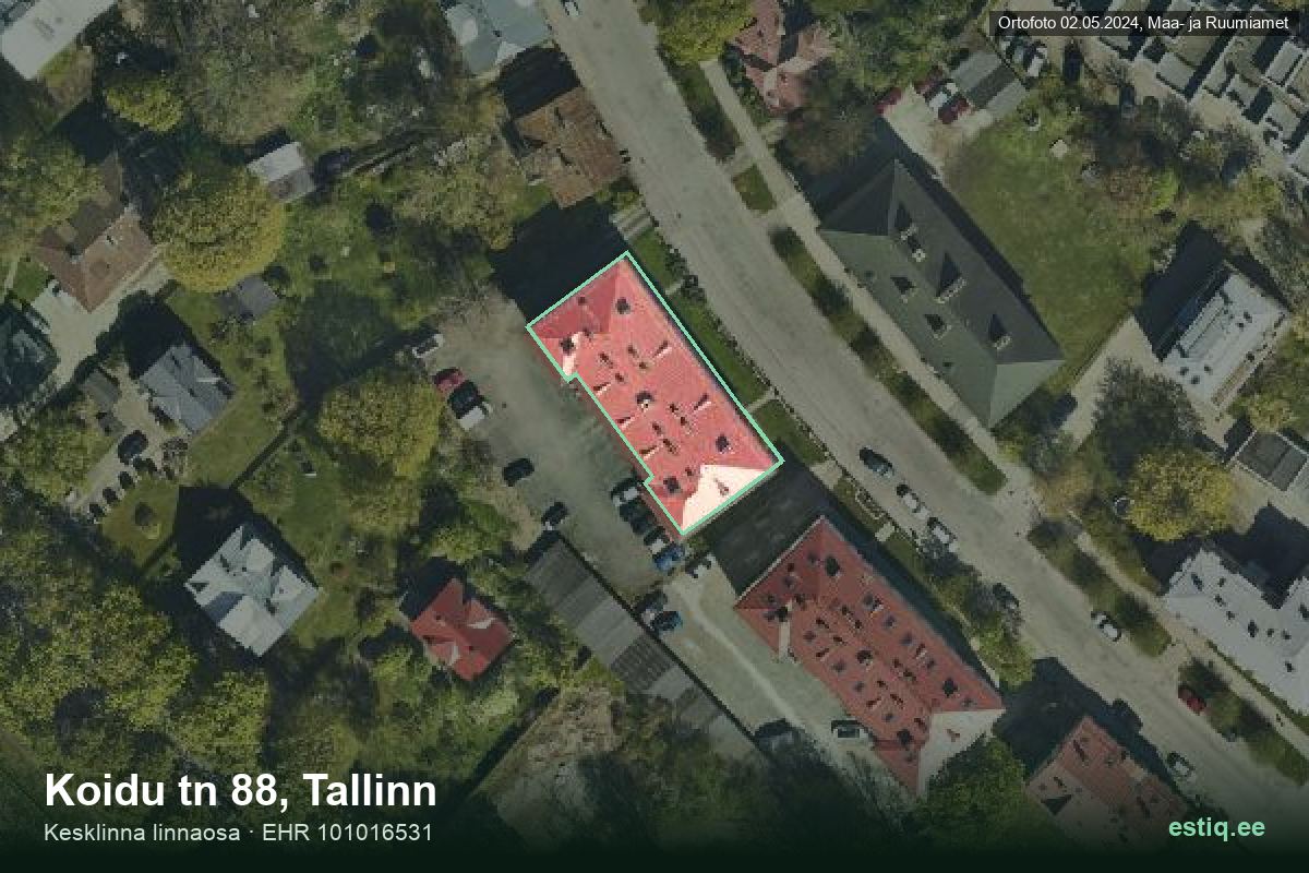 Koidu tänav 88, Tallinn – ilmakuva rakennuksesta, ääriviiva rakennusrekisteristä (EHR)