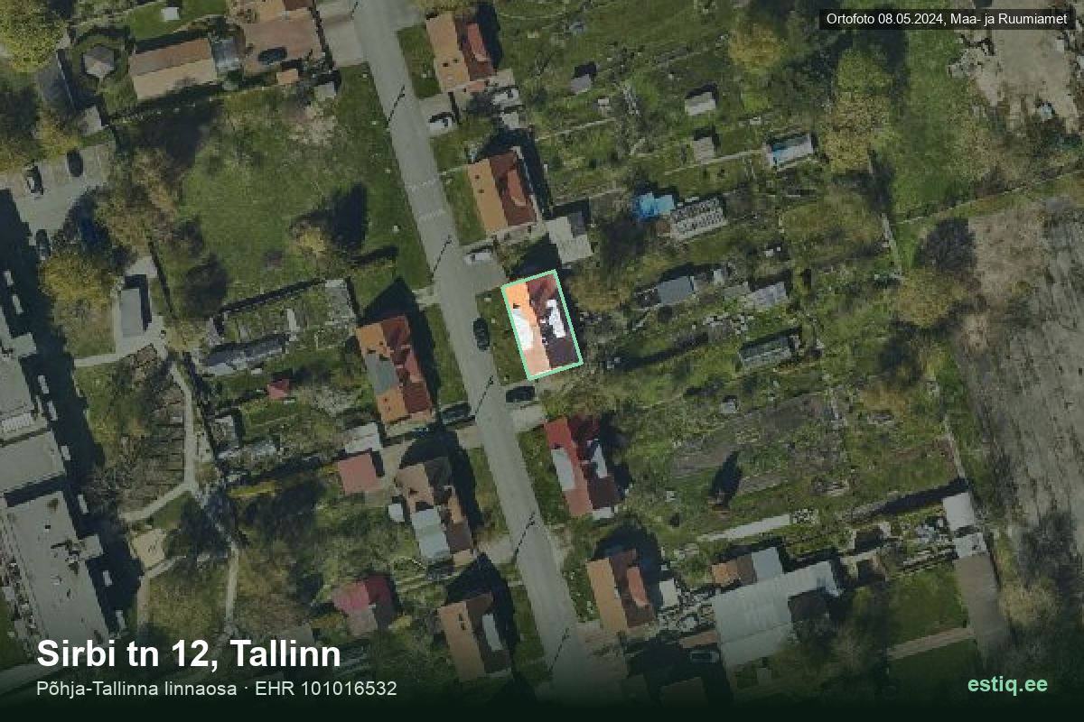 Sirbi tänav 12, Tallinn – hoone aerofoto, kontuur ehitisregistri (EHR) andmetest