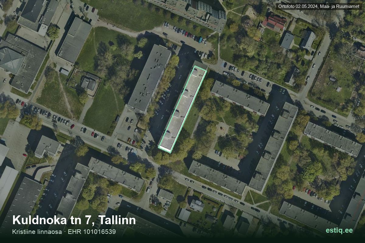 Kuldnoka tänav 7, Tallinn – ilmakuva rakennuksesta, ääriviiva rakennusrekisteristä (EHR)