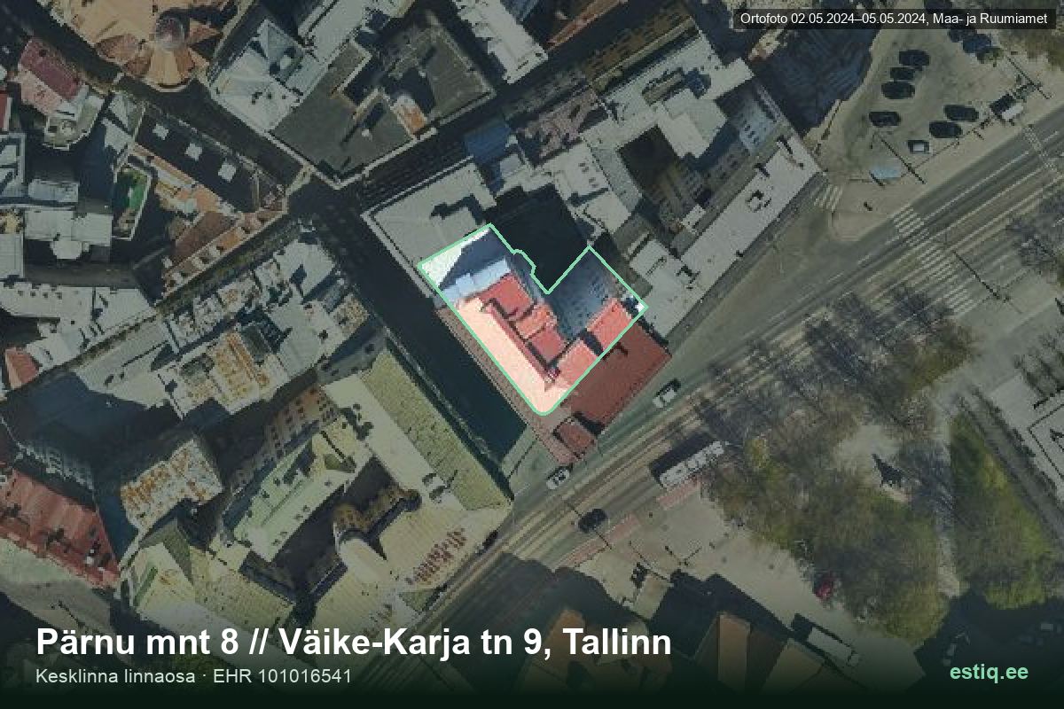 Pärnu mnt 8, Tallinn – hoone aerofoto, kontuur ehitisregistri (EHR) andmetest