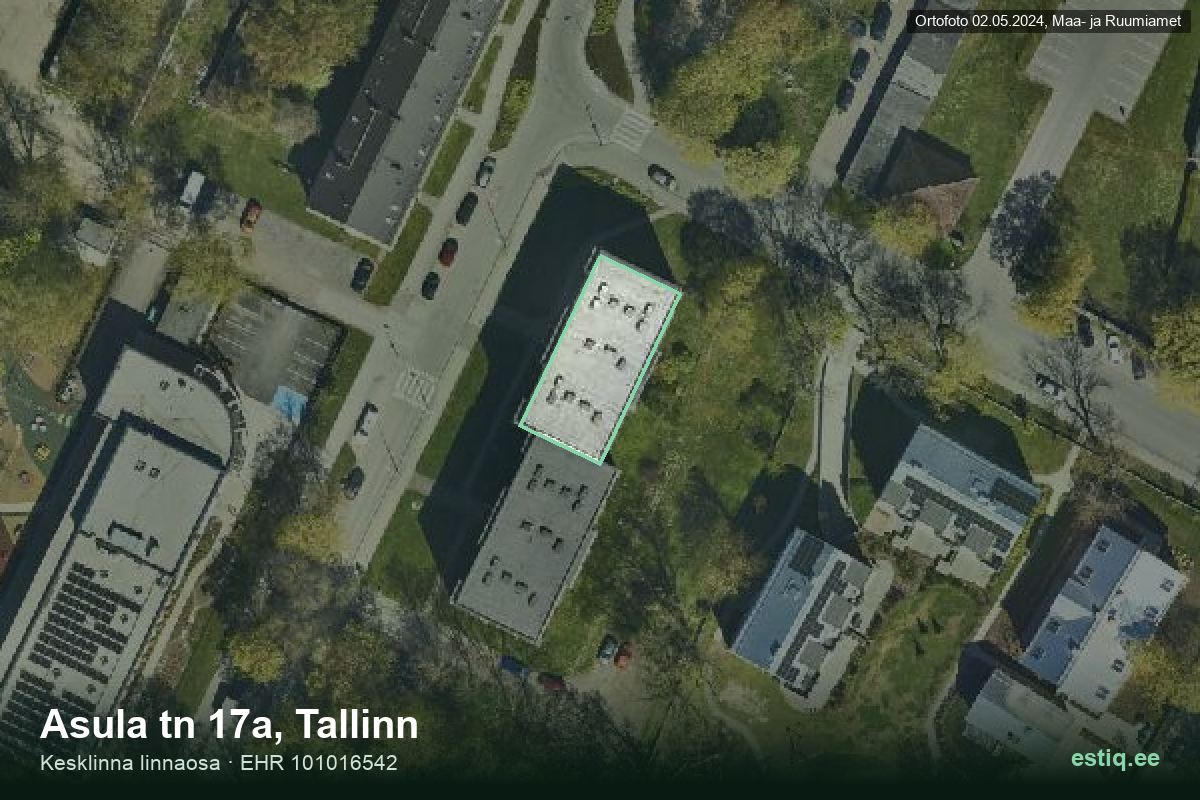 Asula tänav 17a, Tallinn – hoone aerofoto, kontuur ehitisregistri (EHR) andmetest