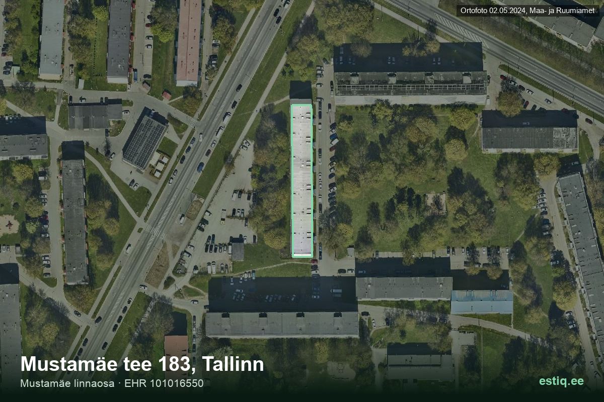 Mustamäe tee 183, Tallinn – hoone aerofoto, kontuur ehitisregistri (EHR) andmetest