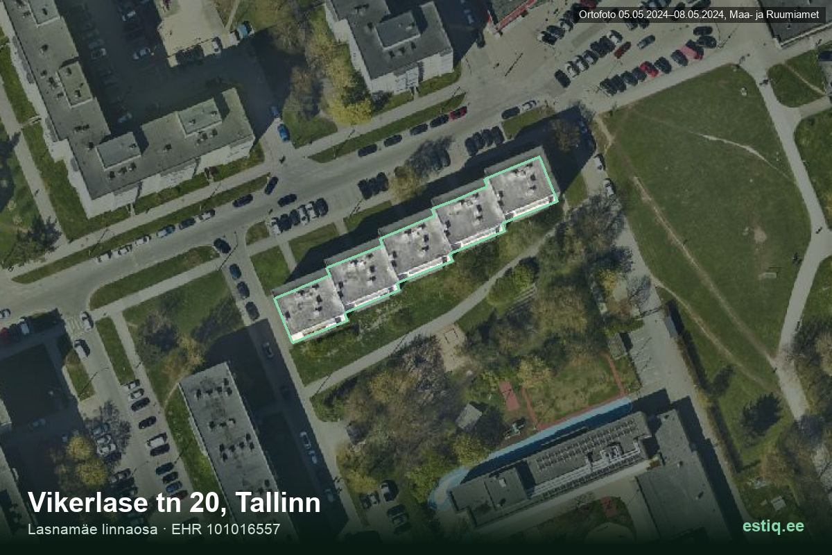 Vikerlase tänav 20, Tallinn – hoone aerofoto, kontuur ehitisregistri (EHR) andmetest