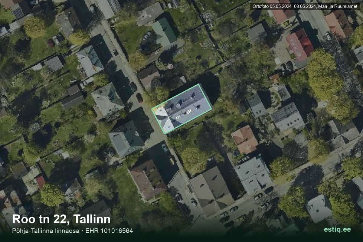 Roo tänav 22, Tallinn – ilmakuva rakennuksesta, ääriviiva rakennusrekisteristä (EHR)