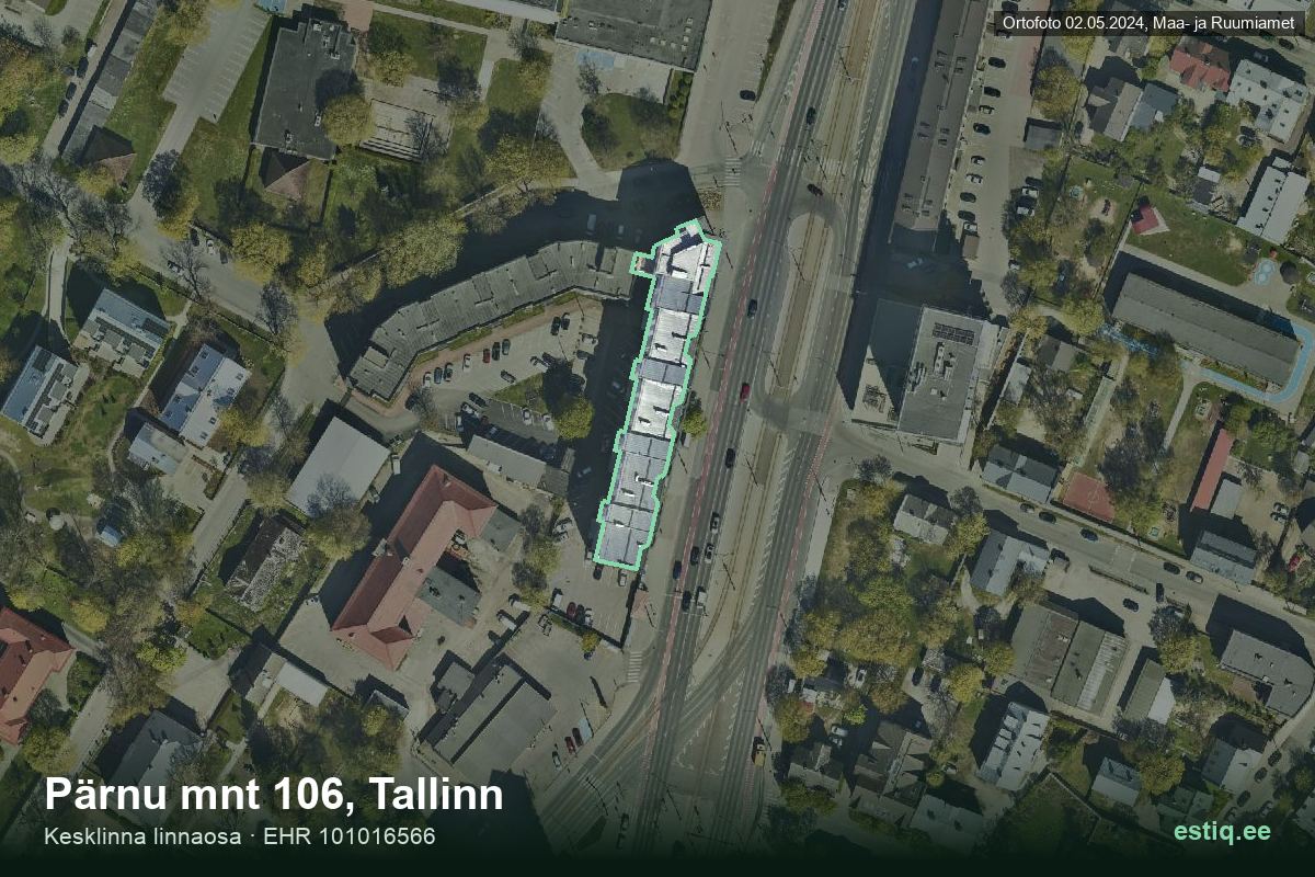 Pärnu mnt 106, Tallinn – hoone aerofoto, kontuur ehitisregistri (EHR) andmetest