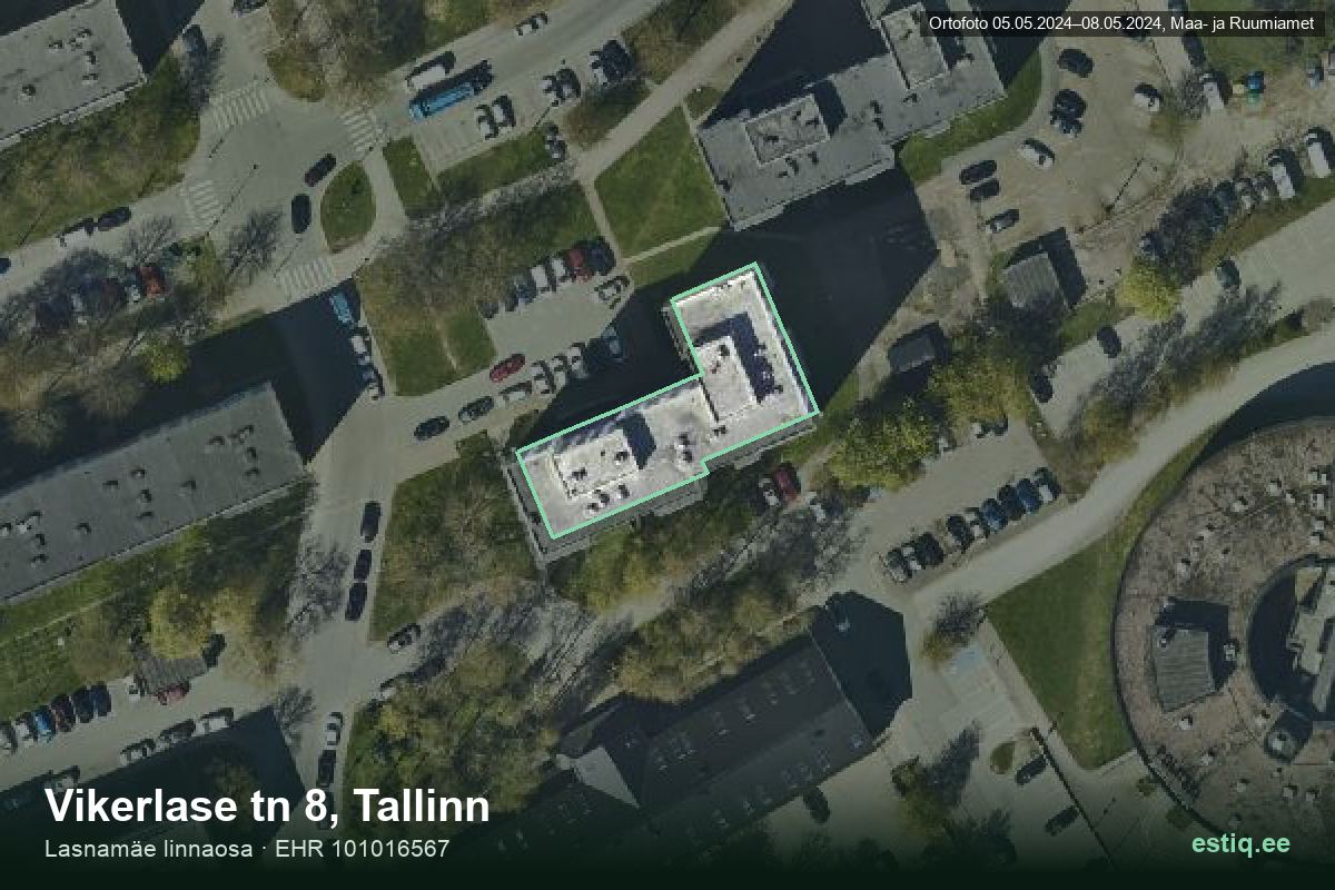 Vikerlase tänav 8, Tallinn – аэрофото дома, контур по данным регистра строений (EHR)
