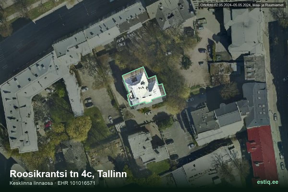 Roosikrantsi tänav 4c, Tallinn – ilmakuva rakennuksesta, ääriviiva rakennusrekisteristä (EHR)