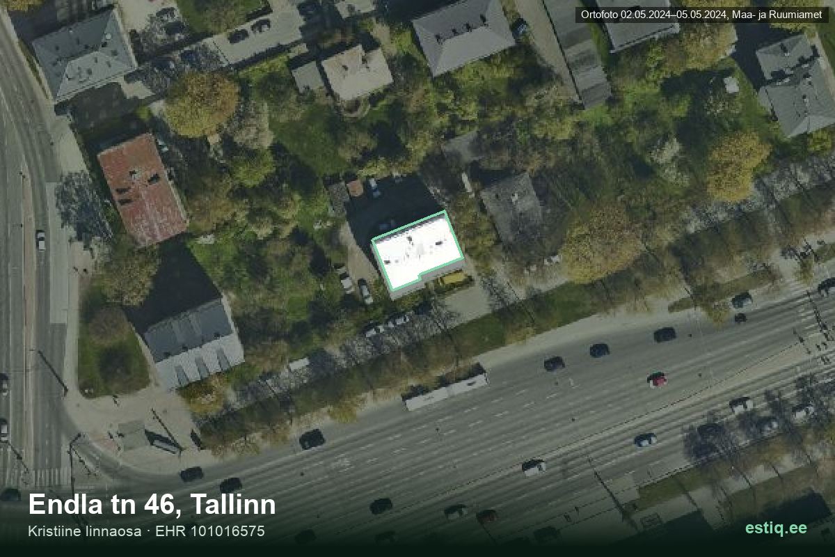 Endla tänav 46, Tallinn – hoone aerofoto, kontuur ehitisregistri (EHR) andmetest