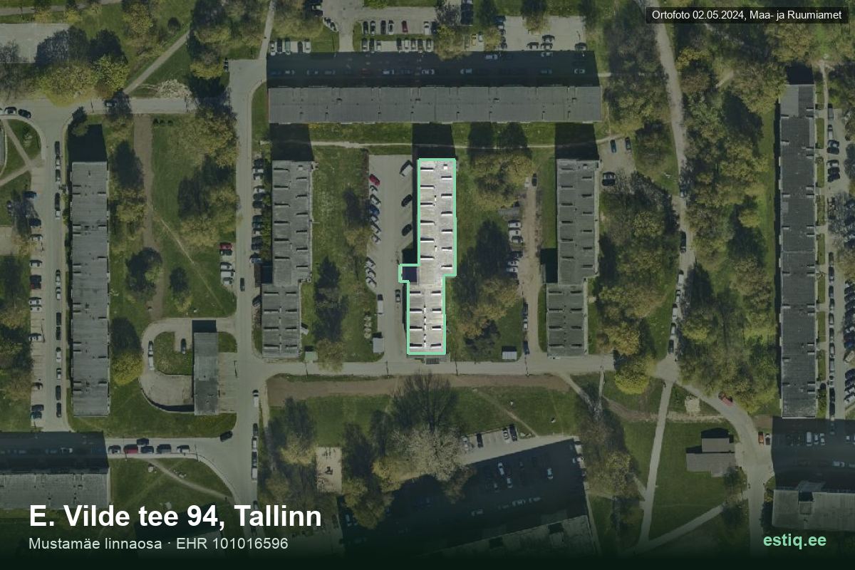 E. Vilde tee 94, Tallinn – hoone aerofoto, kontuur ehitisregistri (EHR) andmetest