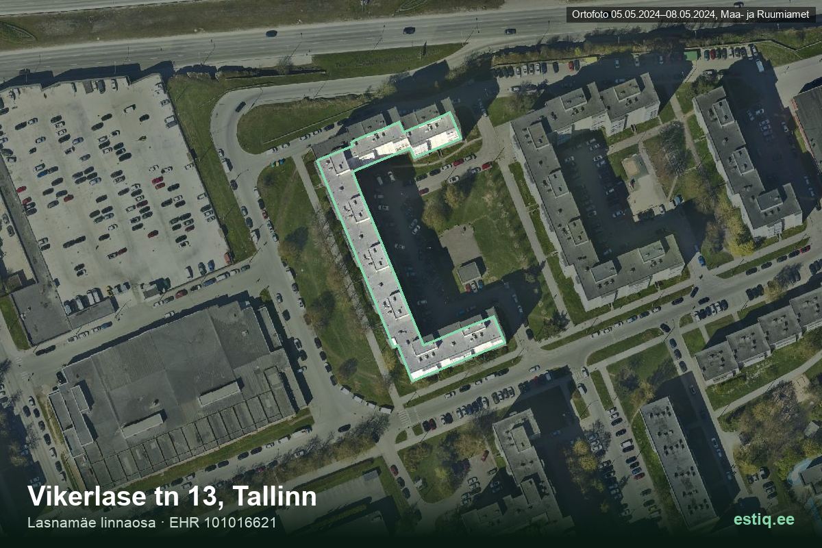 Vikerlase tänav 13, Tallinn – аэрофото дома, контур по данным регистра строений (EHR)