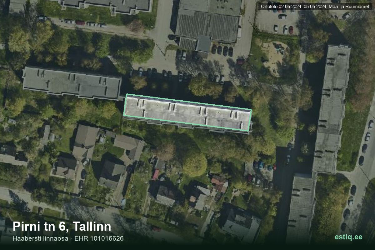 Pirni tänav 6, Tallinn – ilmakuva rakennuksesta, ääriviiva rakennusrekisteristä (EHR)