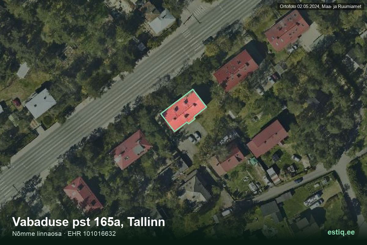 Vabaduse pst 165a, Tallinn – аэрофото дома, контур по данным регистра строений (EHR)