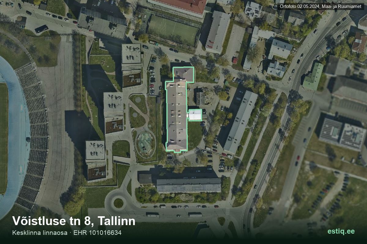 Võistluse tänav 8, Tallinn – hoone aerofoto, kontuur ehitisregistri (EHR) andmetest