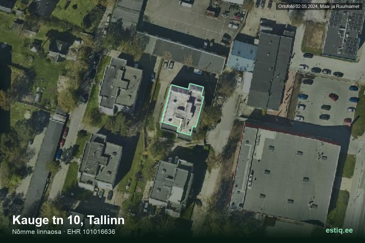 Kauge tänav 10, Tallinn – ilmakuva rakennuksesta, ääriviiva rakennusrekisteristä (EHR)