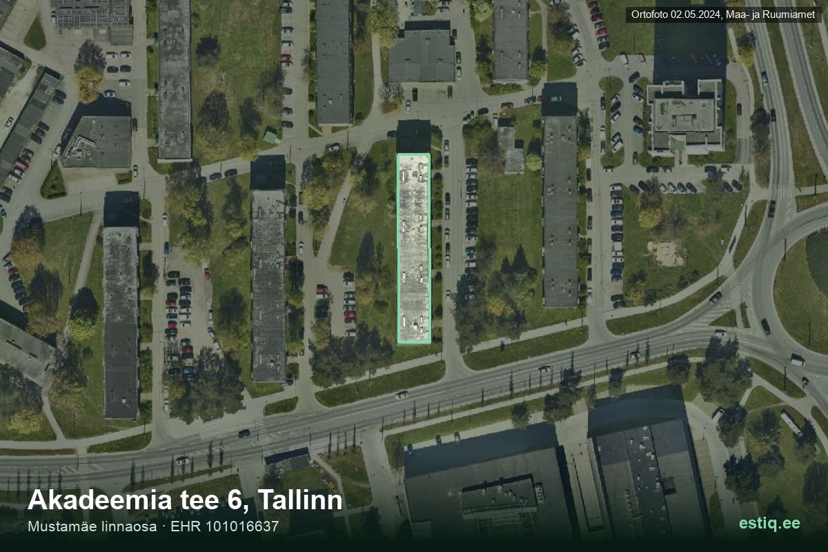 Akadeemia tee 6, Tallinn – hoone aerofoto, kontuur ehitisregistri (EHR) andmetest