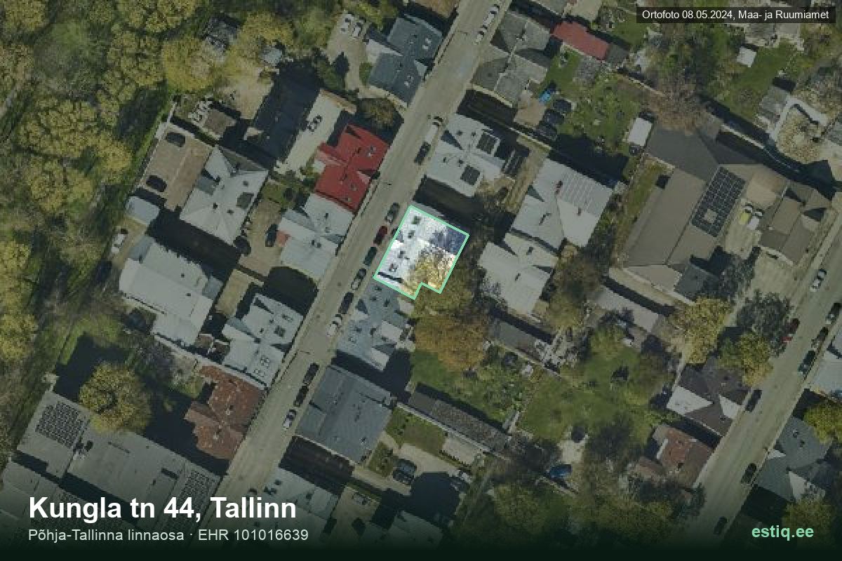 Kungla tänav 44, Tallinn – hoone aerofoto, kontuur ehitisregistri (EHR) andmetest