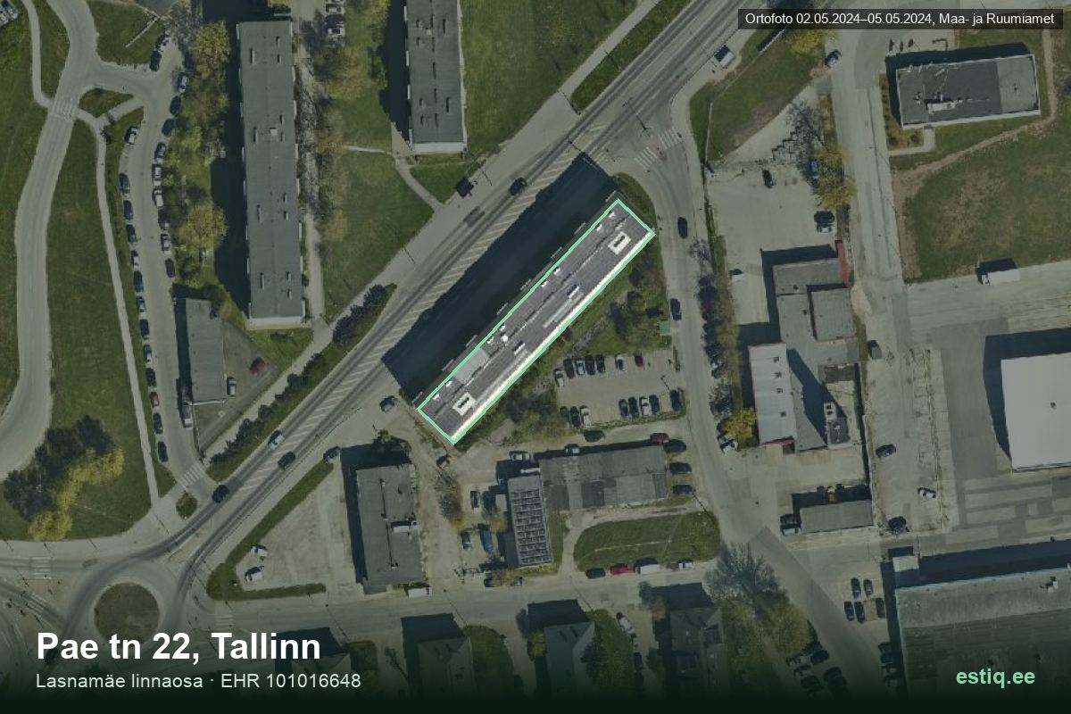 Pae tänav 22, Tallinn – hoone aerofoto, kontuur ehitisregistri (EHR) andmetest