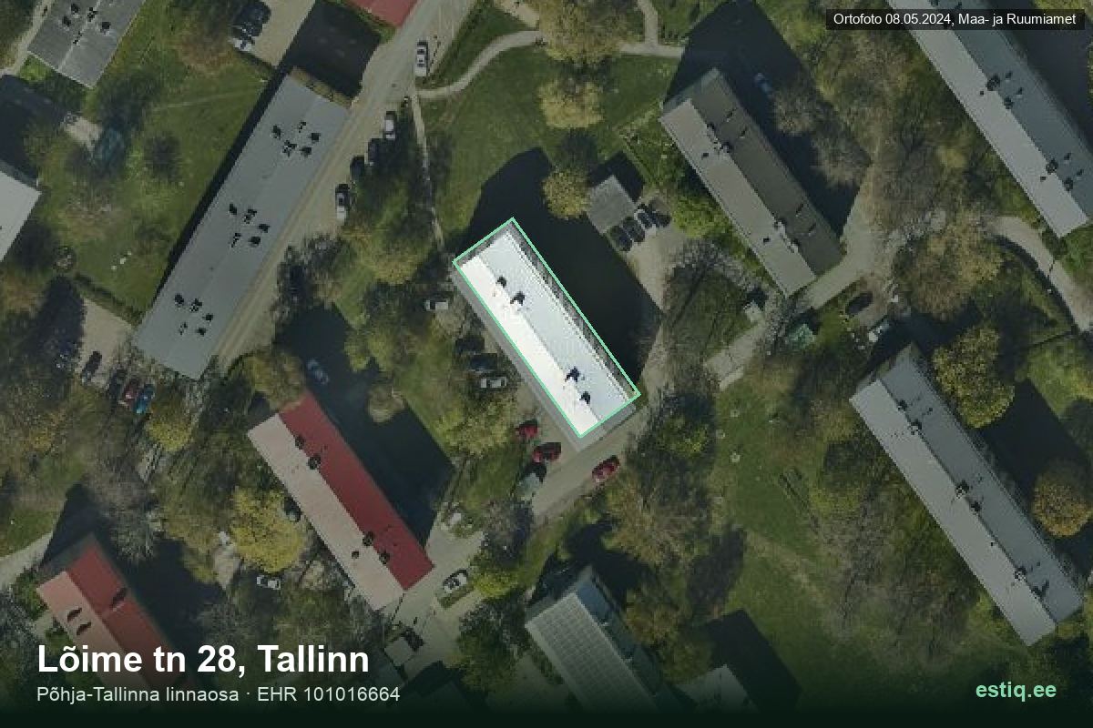 Lõime tänav 28, Tallinn – hoone aerofoto, kontuur ehitisregistri (EHR) andmetest