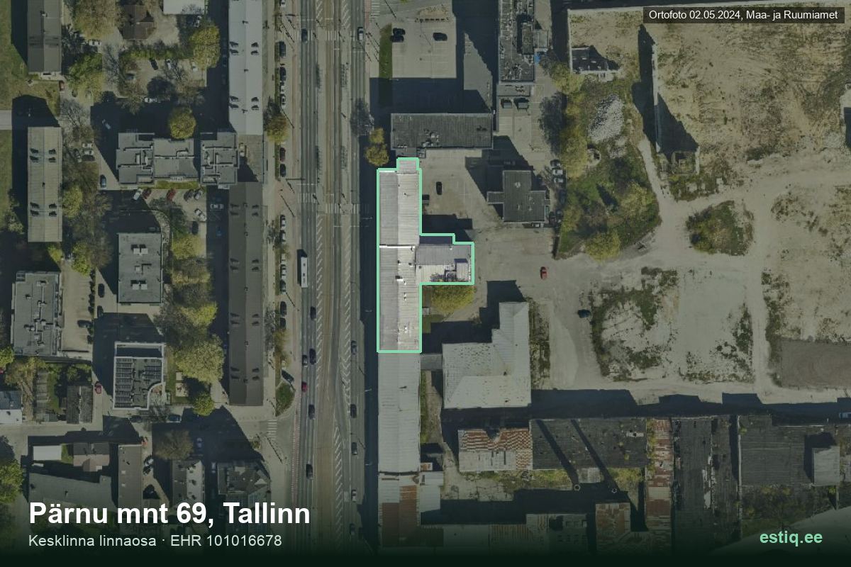 Pärnu mnt 69, Tallinn – ilmakuva rakennuksesta, ääriviiva rakennusrekisteristä (EHR)