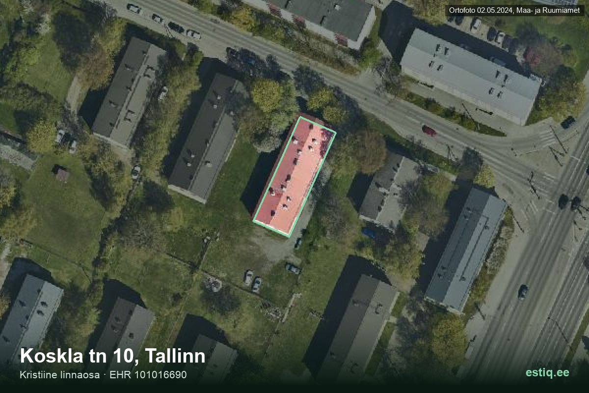 Koskla tänav 10, Tallinn – ilmakuva rakennuksesta, ääriviiva rakennusrekisteristä (EHR)