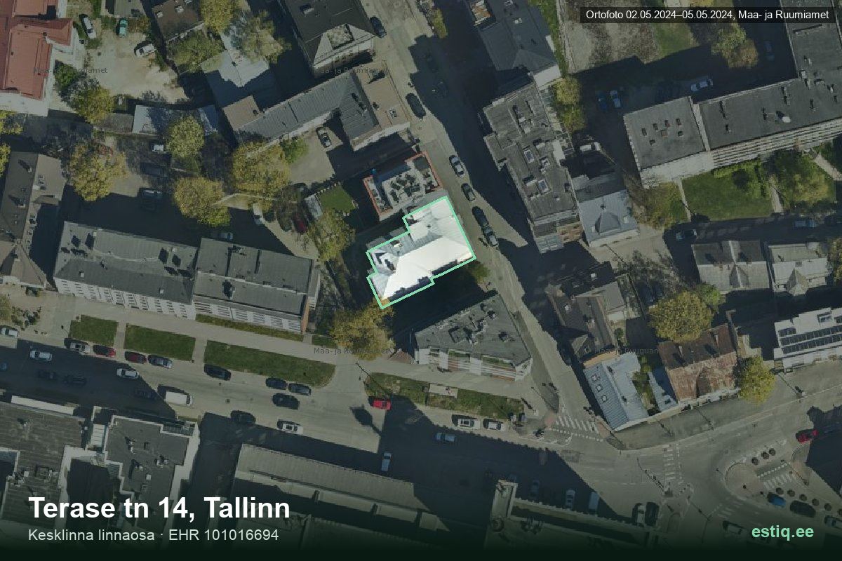 Terase tänav 14, Tallinn – аэрофото дома, контур по данным регистра строений (EHR)