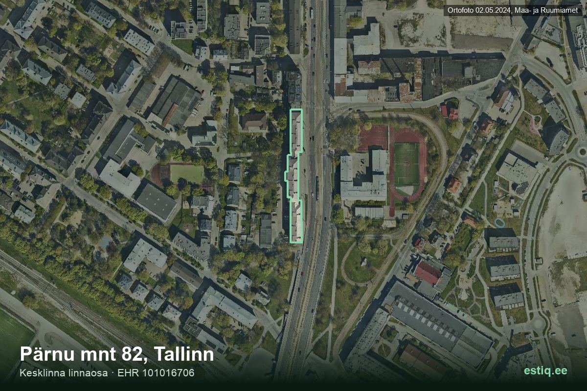 Pärnu mnt 82, Tallinn – ilmakuva rakennuksesta, ääriviiva rakennusrekisteristä (EHR)