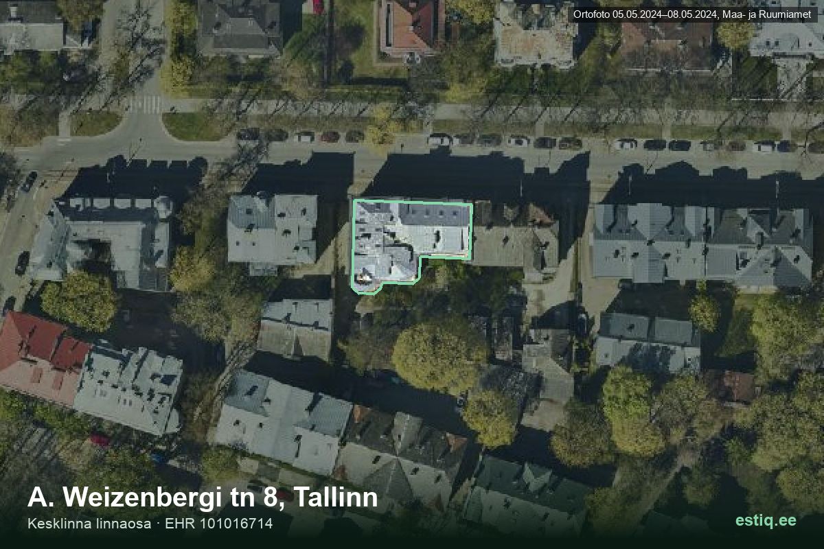 A. Weizenbergi tänav 8, Tallinn – hoone aerofoto, kontuur ehitisregistri (EHR) andmetest