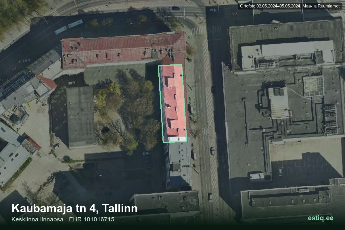Kaubamaja tänav 4, Tallinn – hoone aerofoto, kontuur ehitisregistri (EHR) andmetest