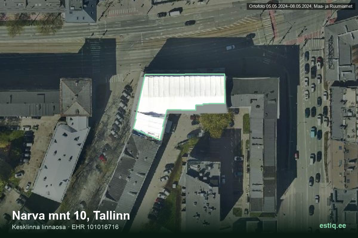Narva mnt 10, Tallinn – hoone aerofoto, kontuur ehitisregistri (EHR) andmetest